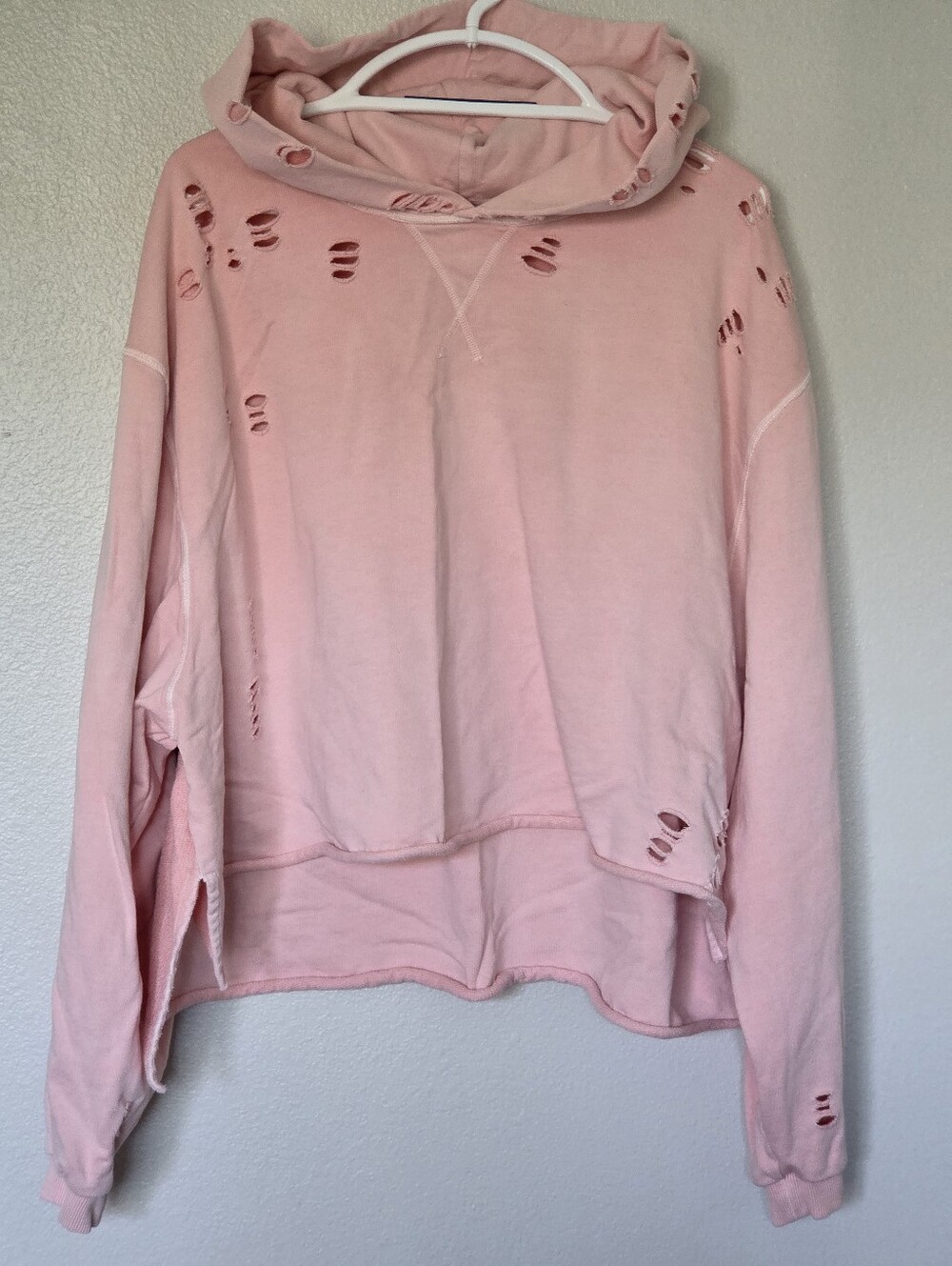 Lily & Lottie Chelsea Deboer Pink Distressed Hoodie Pullover Sweatshirt